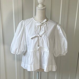 Ganni White Puff Sleeve Blouse Size 40